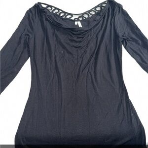 Maurices Black Long-Sleeve Top with Decorative Cutout Scoop Neck